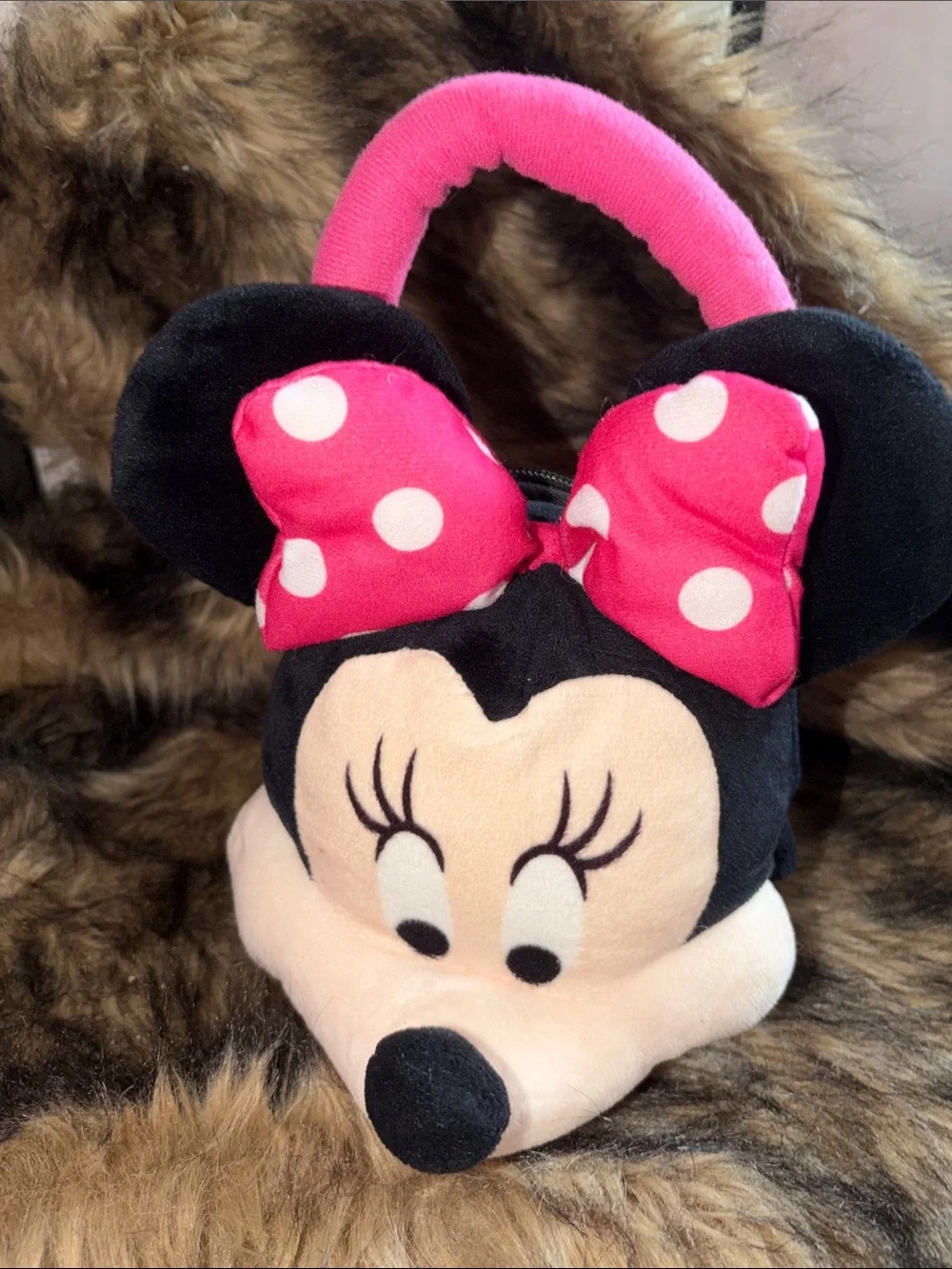 Disney Plush Minnie Mouse head girls teens zipper purse handbag Pink great gift